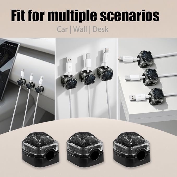 9Pack Magnetic Cable Clips for Nightstand, Adhesive Night-Glowing Cord Holder Organizer for Office Home Desk Wall Car (Black,Star)