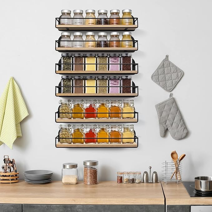 TJ.MOREE 2 Pack Spice Rack Wall Mount Rustic Style Hanging Spice Organizer for Wall, Kitchen Spice Storage,Black