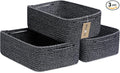 MiniArk Large Shallow Organizing Baskets 15x11x5.1 Inches - Rope Woven Storage Bins for Bathroom, Shelves, Cube Closet, Mixed Black 3 Packs