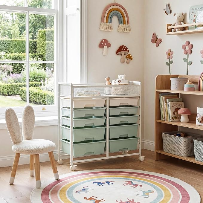 Rolling Craft Cart with Wheels and 10 Drawers, Art Cart Organizer and Storage, Rolling Storage Cart for Organizing Crafts, Yarn, Toys, School Supplies, etc