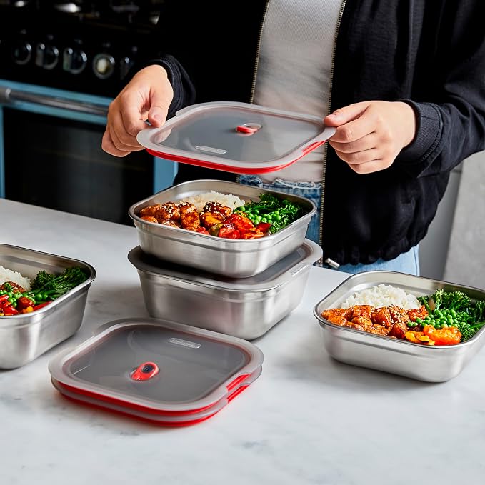 BLACK + BLUM Lunch Box - Meal Prep Containers Reusable for Picnic & Camping - Microwavable Stainless Steel Lunch Dinner Food Storage Box with Leak Proof Lid - Dishwasher Oven Safe - Large Square 37oz | Leak Proof & Airtight, Durable & Reusable, Stackab...