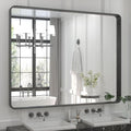 TETOTE 48 x 40 Inch Black Frame Mirror, Bathroom Vanity Mirror for Wall, Modern Rectangle Round Corner Matte Framed Mirror (Horizontal/Vertical)