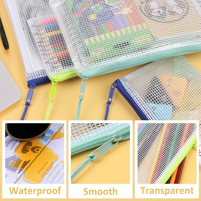 YOPCDJ 42pcs Mesh Zipper Pouch Bags, Puzzle Bag for Organizing Storage,12 Colors for Puzzles Board Game Storage, 8 Sizes for Reusable Plastic Zip Organizer for Travel