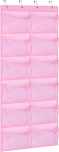 KIMBORA 12 Large Mesh Pockets Over the Door Shoe Organizer for Closet Hanging Shoe Rack for Door Sneaker Hanger Boot Storage for Kids, Baby, Toddler, Girl, Pink