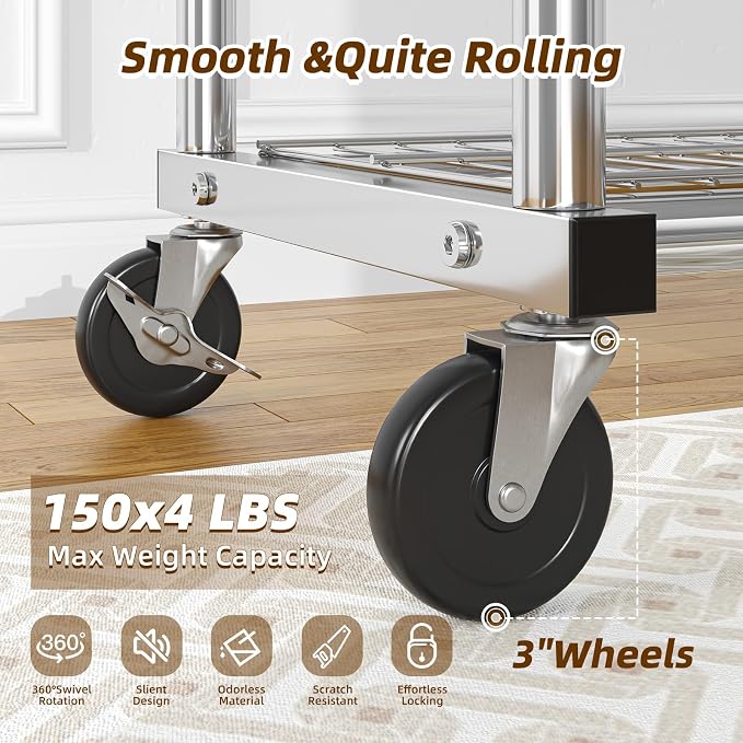 Simple Trending Heavy Duty Clothing Clothes Rack for Hanging, Rolling Double Rod Garment Rack Organizer with Wheels Load 620 LBS, Chrome