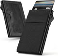 Pop Up Wallet For Men, Bauhaus Minimalist Aluminum RFID Blocking Card Holder, Vegan Leather EDC Wallet With ID Window, Elastic Cash Pocket For Daily Travel Business