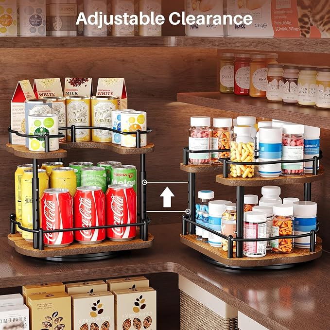 SNTD Spice Rack Organization for Cabinet - Height Adjustable Rotating Lazy Susan Organizer, Spice Organizer Fits Cabinets Wide＞ 11 inches, Clearance Height ＞10.5 inches