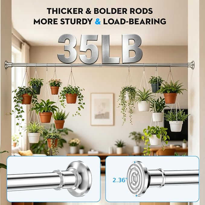 Outdoor Tension Rods No Drilling Curtain Patio Shower Bathroom Curtain Rod Windows Heavy Duty 40-120 Inch Adjustable 1.1 Inch Diameter Thick Spring No Rust