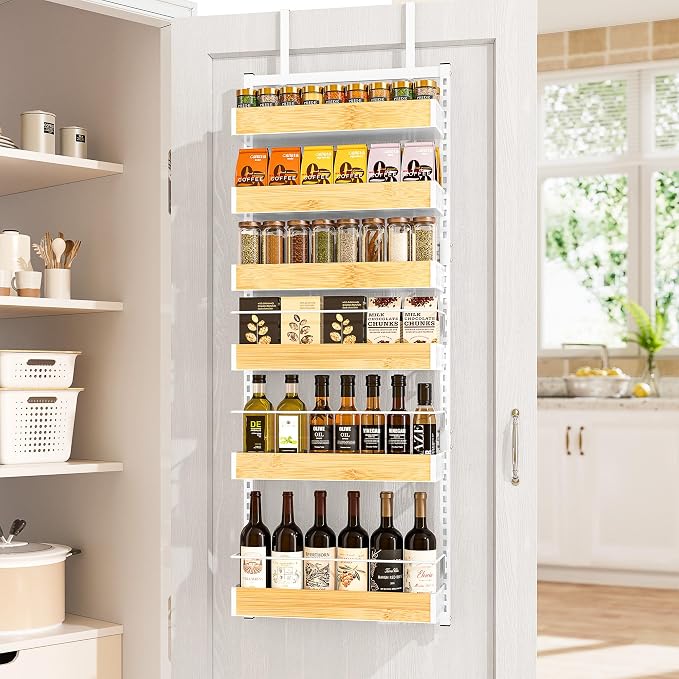 6-Tier White Over the Door Pantry Organizer w/ Adj.Basket for Kitchen Home
