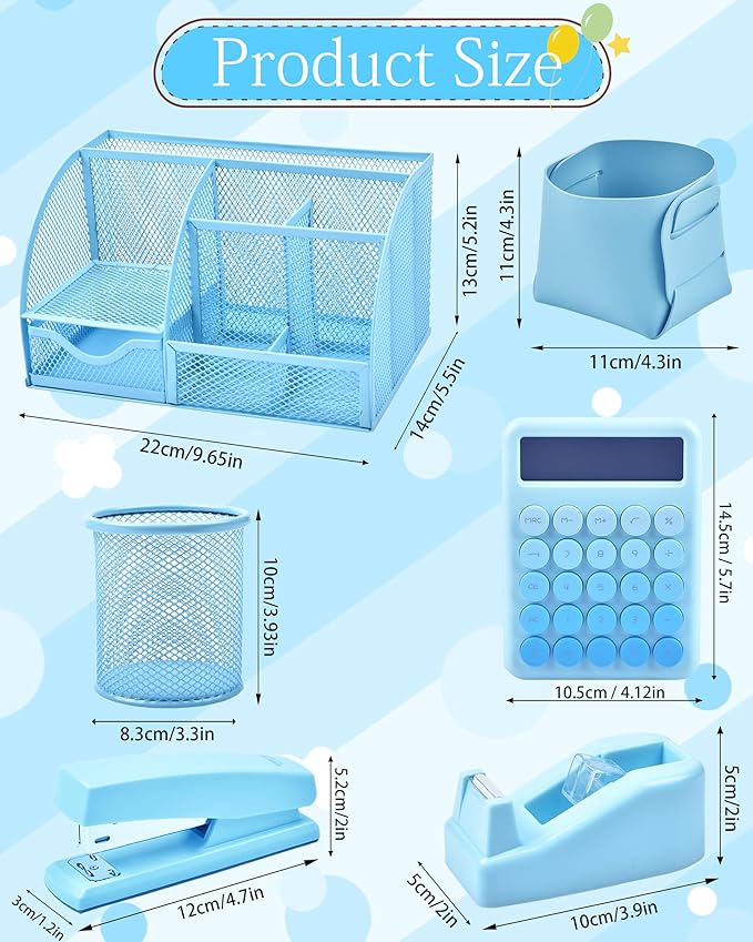 23pc Blue Desk Accessories and Organizers with Mesh Organizer Stapler Tape Dispenser Calculator and a Lot of Office Purple Office Supplies Beautifully Presented in a Gift Box