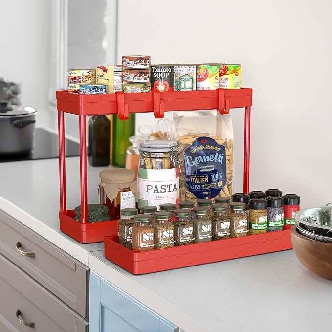 Simple Houseware 3-Tier Slim Rolling Cart w/Handle 5.5" Wx27.5 H, Red | Storage Cart for Narrow Space (5.5-Inch Wide) Kitchen, Bathroom, Laundry Room