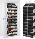 ULG Over The Door Shoe Organizer for Closet Fit 24-32 Pairs with Large Deep Pockets, Narrow Shoe Rack for Door Hanging Boots Storage, Black