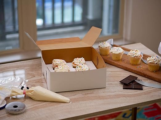 Southern Champion Tray 0967 Premium Clay Coated Kraft Paperboard White Non-Window Lock Corner Bakery Box, 10" Length x 6" Width x 2-1/4" Height (Case of 250)
