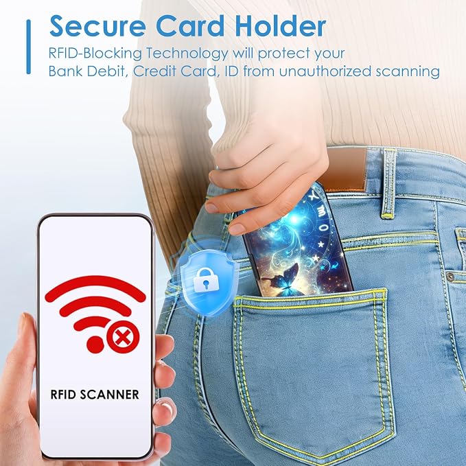 RFID Blocking Credit Card Protector, Blue Butterfly Aluminum ID Case Hard Shell Business Card Holders Metal Wallet for Men or Women
