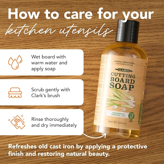 CLARK'S Cutting Board Cleaner, 12 oz - Lemongrass Scent - Food Safe | Cutting Board Soap for Butcher Blocks, Wooden Kitchen Utensils - Use Before Food Grade Mineral Oil