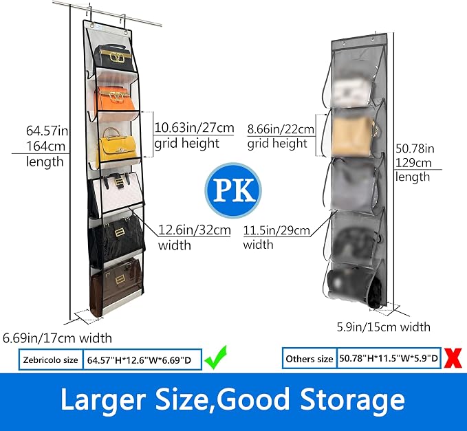 Over the Door Purse Organizer, 2-Pack, Holds Bigger Bags, Heavy Duty Hooks (No Damage to Door Frame), White/Black