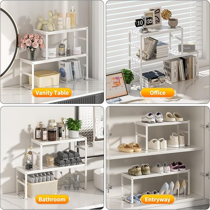Expandable Kitchen Organizer Shelf, Cabinet Countertop Shelves | Metal Pantry Organizer Spice Rack Storage Shelves, For RV, Kitchen, Pantry, Cupboards, Under Sink and Counter Storage, Office