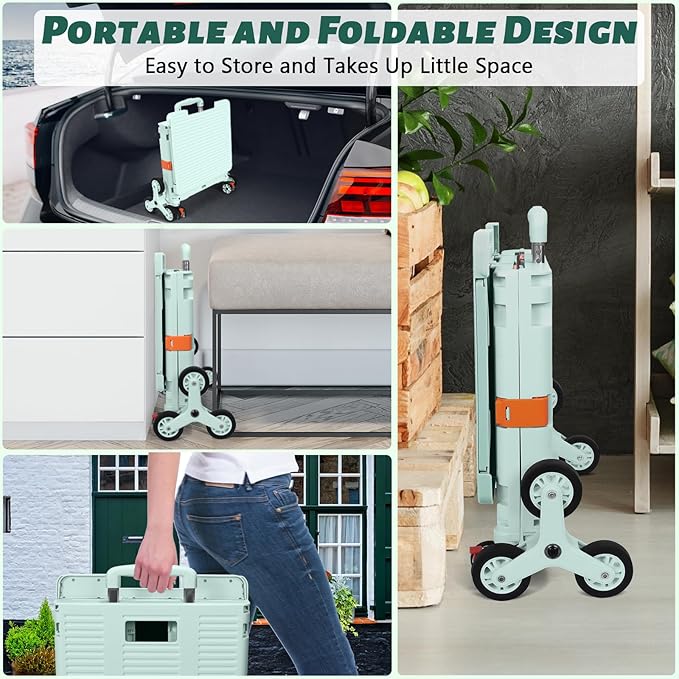 SELORSS Foldable Utility Cart Collapsible Crate Rolling Carts with Stair Climbing Wheels Rolling Tote Basket Teacher Cart with Lid Wear-Resistant 360°Rotate Wheel Noiseless for Shopping Grocery Office