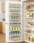 SNTD 8 Tiers Over the Door Organizer - Height Adjustable Pantry Organizers and Storage with Dense Mesh Baskets, Anti-Swing Hanging Door Spice Rack for Kitchen Bathroom (Green, 17" W x 6" D x 69" H)