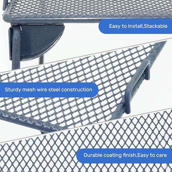 Neudeco Shelf Organizer, Gray, 2 Pack | Stackable, For Kitchen, For Closet, For Bathroom, Cabinet Shelves