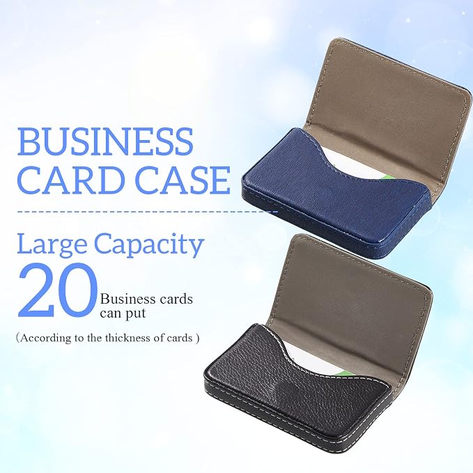 Outus 2 Pcs Business Card Holder, PU Leather Business Card Case Pocket Wallet with Magnetic Shut for Valentines Gift Adult(Blue and Black)
