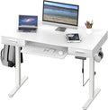 SHW 48-Inch Electric Height Adjustable Desk w/Keyboard Tray, White | w/ 2 Drawers | Memory Presets and Cable Management | Hanging Hooks