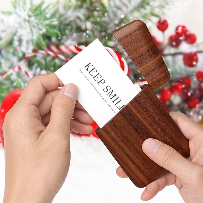 sunking Walnut Wood Business Card Holder with Magnetic Closure, Handmade Wooden Business Card Case Holds Up to 28 Cards, Slim Professional Card Holder for Men & Women, Executive Office Gift(Walnut-2)