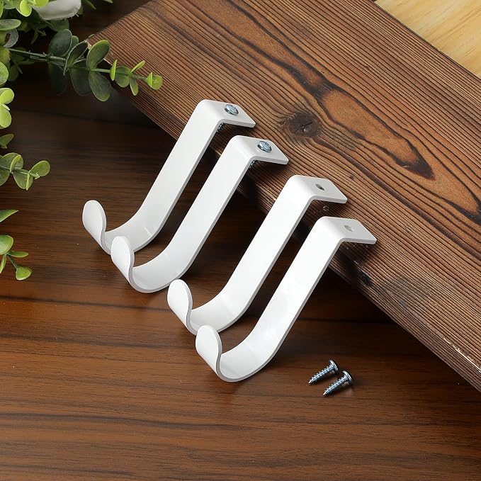 OwnMy 4PCS Closet Rod Brackets, 1 Inch to 1.5 Inch Round Closet Rod Holders | Heavy Duty Wall Mount Closet Shelf Rod Pole Support Brackets, Metal Clothes Storage Hangers Brackets with Screws, White