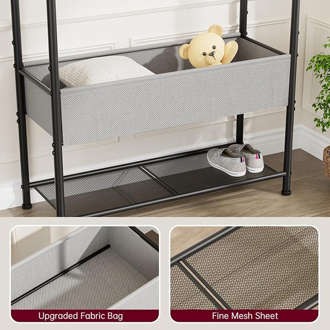 SINGAYE Wardrobe Standing Closet Clothing Rack With Shelf Hanging Clothes | Wardrobe Open Compact Small Metal Garment Hanger Stand Alone Free Standing Black Closet Rack Storage Organizer Heavy Duty