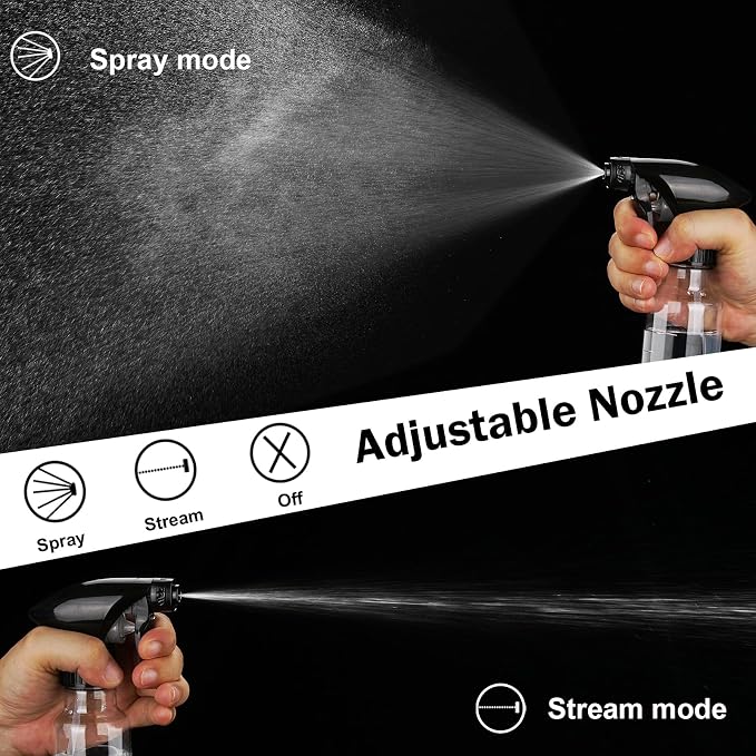 Spray Bottles 4oz/120ml Plastic Small, Clear, 2 Pack | Mist/Stream Spraying, Heavy Duty, For Hair, For Cleaning Solutions, For Plants