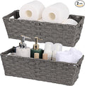 2-Pack Plastic Wicker Toilet Paper Baskets, 15.75"x6.75"x4.75", Dark Grey | Versatile woven bins for bathroom, toilet tank, shelf organization, and home decor.