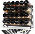 DIDITIME Spice Rack Organizer with 24 Glass Jars and 60 Labels, 4-Tier Seasoning Organizer for Cabinet, Countertop, Pantry or Wall Mount, Rust-Resistant Carbon Steel Spice Jar Set with Marker