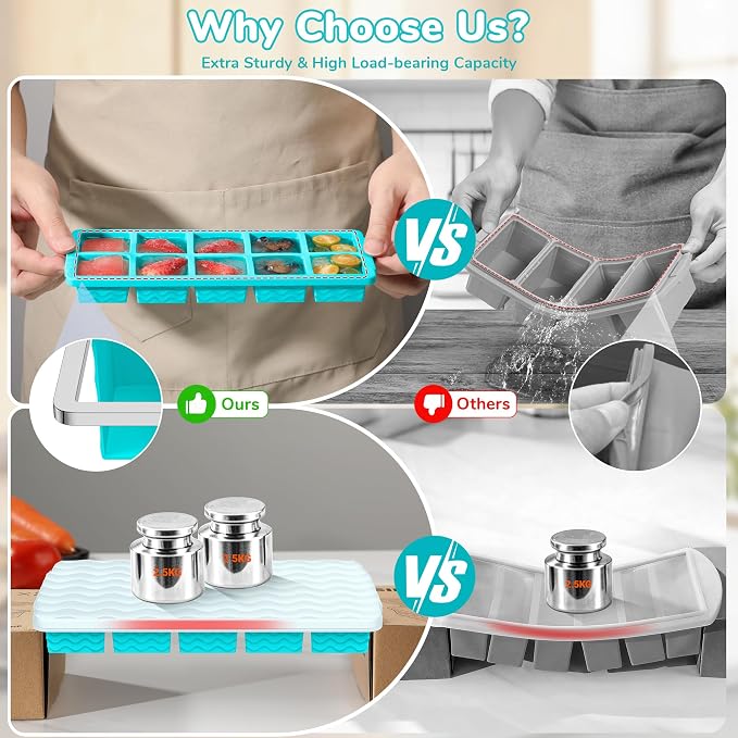 Doasuwish Ice Cube Trays for Freezer with Lids, 2-Tbsp 10-Cube Square Ice Trays, Dishwasher Safe, Covered Ice Molds for Iced Coffee & Cocktails, Freeze 30mL/15mL Portions -2 Pack