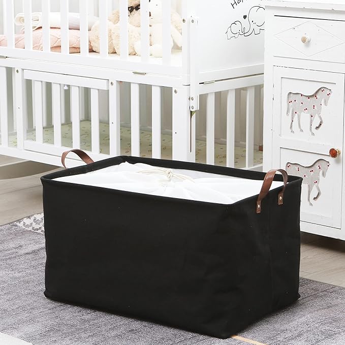 Hinwo 70L Extra Large Storage Bins, 6-Pack Closet Organizers and Storage, Foldable Clothes Storage Baskets with Handles, Containers for Clothing, Blanket, Comforters, Toys, Bedding (Black)