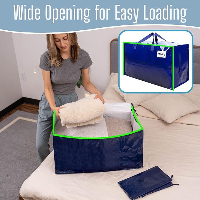 VENO 2 Pack Extra Large Heavy Duty Moving Bags with Wide Opening & Reinforced Handles, Reusable Storage Tote Bags with Strong Zippers for Clothes, College Dorm Essentials & Moving Supplies
