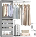 5FT Closet System with 3 Half-Open Wooden Drawers, 60'' Closet Organizer System with 2 Reversible Hanging Rods and Big Wing Shelf, 80" Tall Wall Mounted Wardrobe for Walk-in Closets, Grey