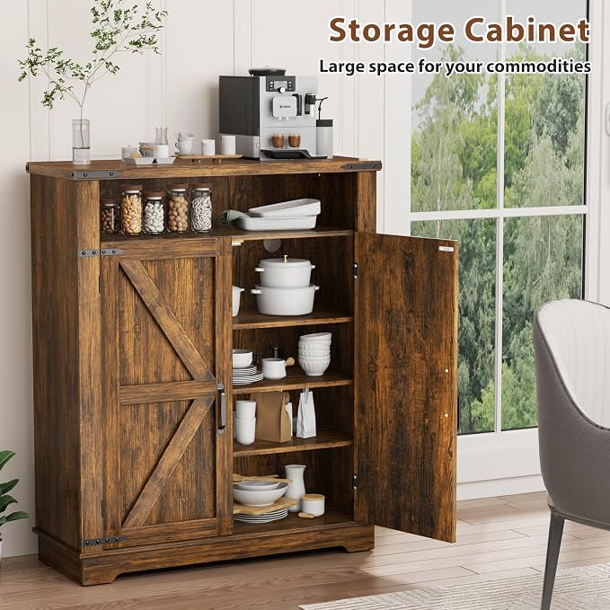 ALLSTAND 6-Tier Shoe Cabinet with Doors, Entryway Shoe Rack Wooden Shoe Storage Cabinet with Adjustable Shelves & Anti-tip Fitting, Farmhouse Shoe Cabinet Storage for Entryway, Living Room, Closet
