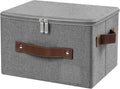 ANMINY Small Fabric Storage Box Bins with Zipper Lid, Washable Gray | Cotton Linen Fabric, PP Board Frame, Label Holder, Stackable & Foldable, PU Handles, Dual-Zipper 3-Side Open Lid