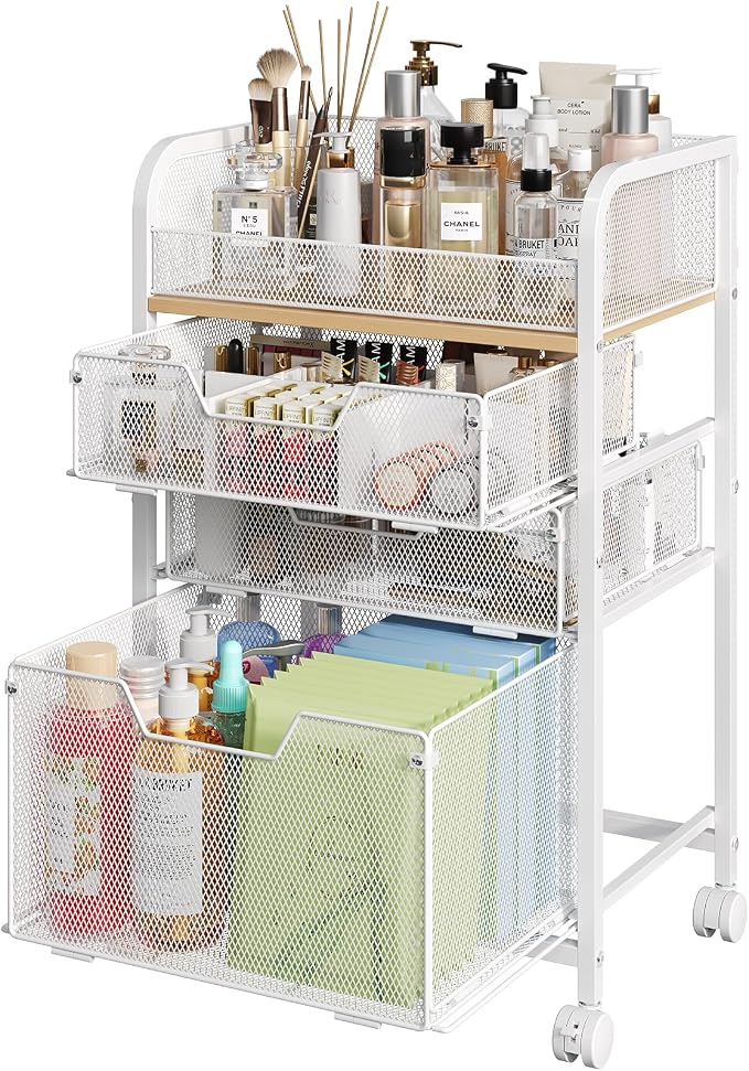 Hongtamoya Makeup Organizer Cart with Drawers, Floor Skincare Organizers Make Up Organizers Vanity Organizer Cosmetic Display Cases Holder for Skin Care Perfume Nail Polish Brush Hair Tool, White