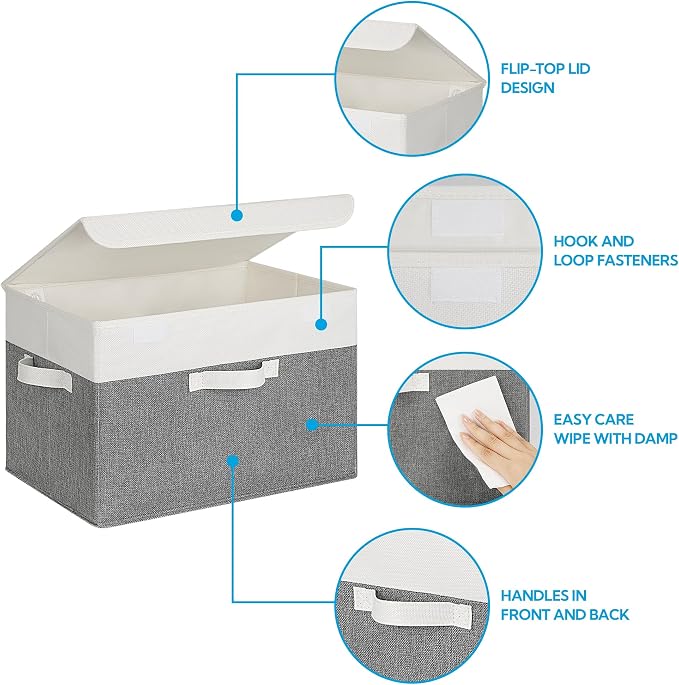 GRANNY SAYS Large Storage Bins with Lids, Collapsible Storage Box, Storage Basket for Shelves, Decorative Storage Bins, Toy Storage, Closet Organizers, White/Gray