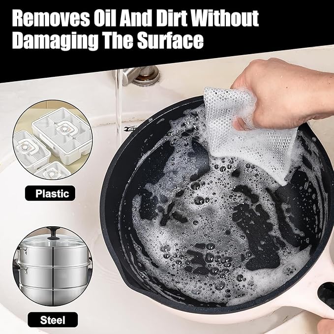 KOOCE Non Scratch Dish Wash Cloth for Kitchen Reusable Non Scratch Wire Dish Cloth Multipurpose Wire Dishwashing Rags for Wet and Dry Cleaning Scrubber Dish Cloth (12 Pcs [Double Layer])