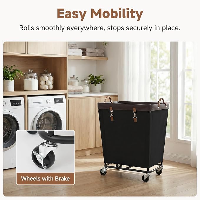 StorageWorks Laundry Basket with Wheels for Clothes, 210L Black Hamper Cart
