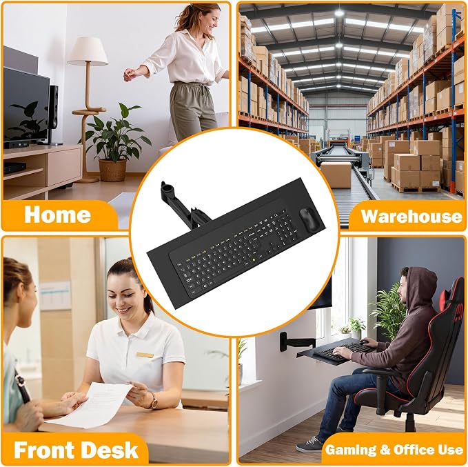 Keyboard Tray Wall Mount with Spring Arm, 23 Inch Keyboard and Mouse Platform, Height Adjustable Typing Stand, Wall Mount Holder for Laptop Desk Workstation, Home Office, Medical, Gaming (Pole)
