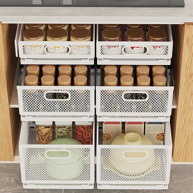 Pull Out Cabinet Organizer, Slide Out Drawers Fixed with Adhesive Nano Film, Pantry Shelves Sliding Drawer Storage Organization for Kitchen/Bathroom/Bedroom (11.8*9.4*8.3inch/30*24*21.2cm)