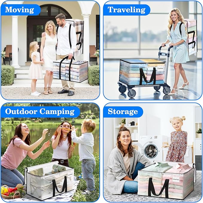 BlissTotes 2-Pack Large Moving Bags with Backpack Straps & Strong Zippers, Heavy-Duty Storage Bags Moving Boxes for Space Saving, Dorms, Transport, 125L-30 Gallons, Clear