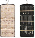 Hanging Jewelry Organizer, 1Pcs Large Double-Sided Jewelry Storage Roll with 48 Pockets and 21 Hooks for Necklaces Earrings Rings, Over the Door Jewelry Organizer with Hanger for Closet Wall