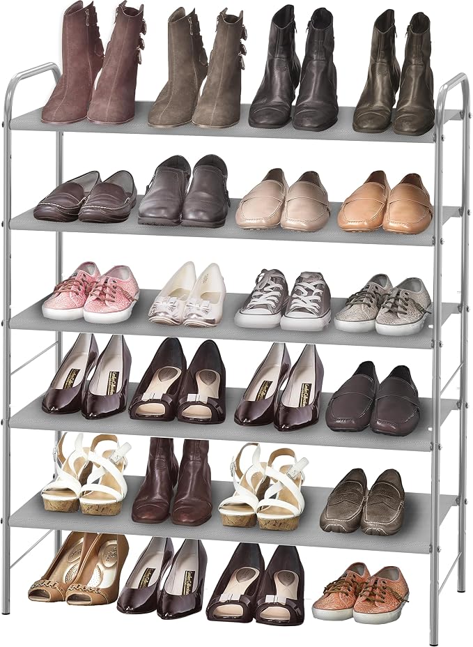 Simple Houseware 5-Tier Shoe Rack Storage Organizer, 15-24 Pairs, Grey | Space-Saving Shoe Shelf with Sturdy Metal Frame and Non-Woven Fabric Shelves for Entryway, Garage & Corridor