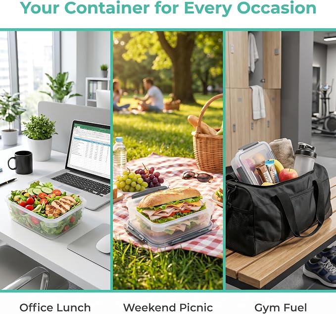 YORY 3cup Plastic Food Storage Containers With Lids For Portion Control,5pk | BPA free,Stackable and Nestable,Snaplock Lid ,Freezer Dishwasher Microwave Safe
