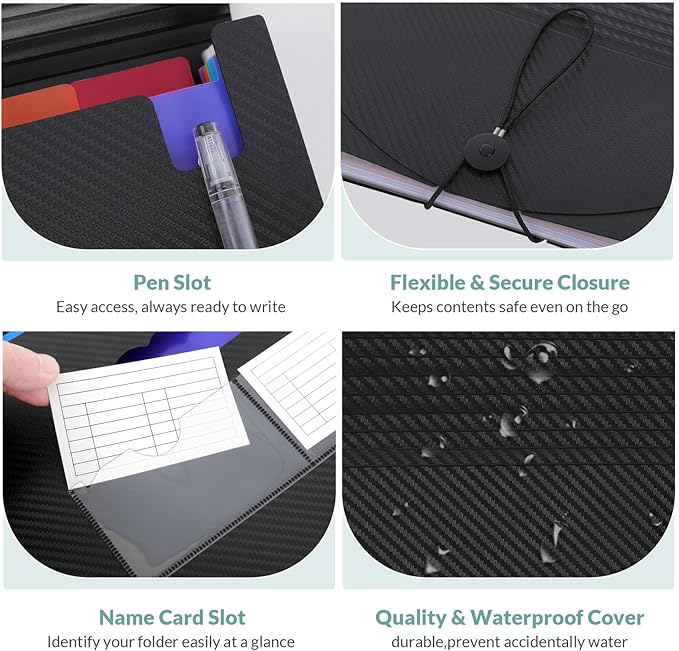 SKYDUE Accordion File Organizer, Expanding File Folder with 13 Pockets, Portable Document Paper Bill Receipt Organizer for Desk, Home School Office Supplies, Letter A4 Size Black