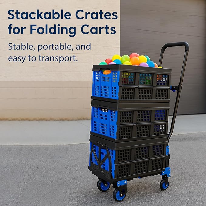 Collapsible Storage Crate 22L x 15W x 10.7H Inch - Foldable and Stackable Plastic Bin, 1.73 Cu Ft Folding Basket for Car Trailer Garage and Home – 2 Pack